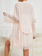 Lace-Paneled Lounge Set | Solid Color 2-Piece Pajamas