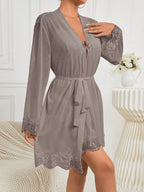 Lace-Paneled Lounge Set | Solid Color 2-Piece Pajamas