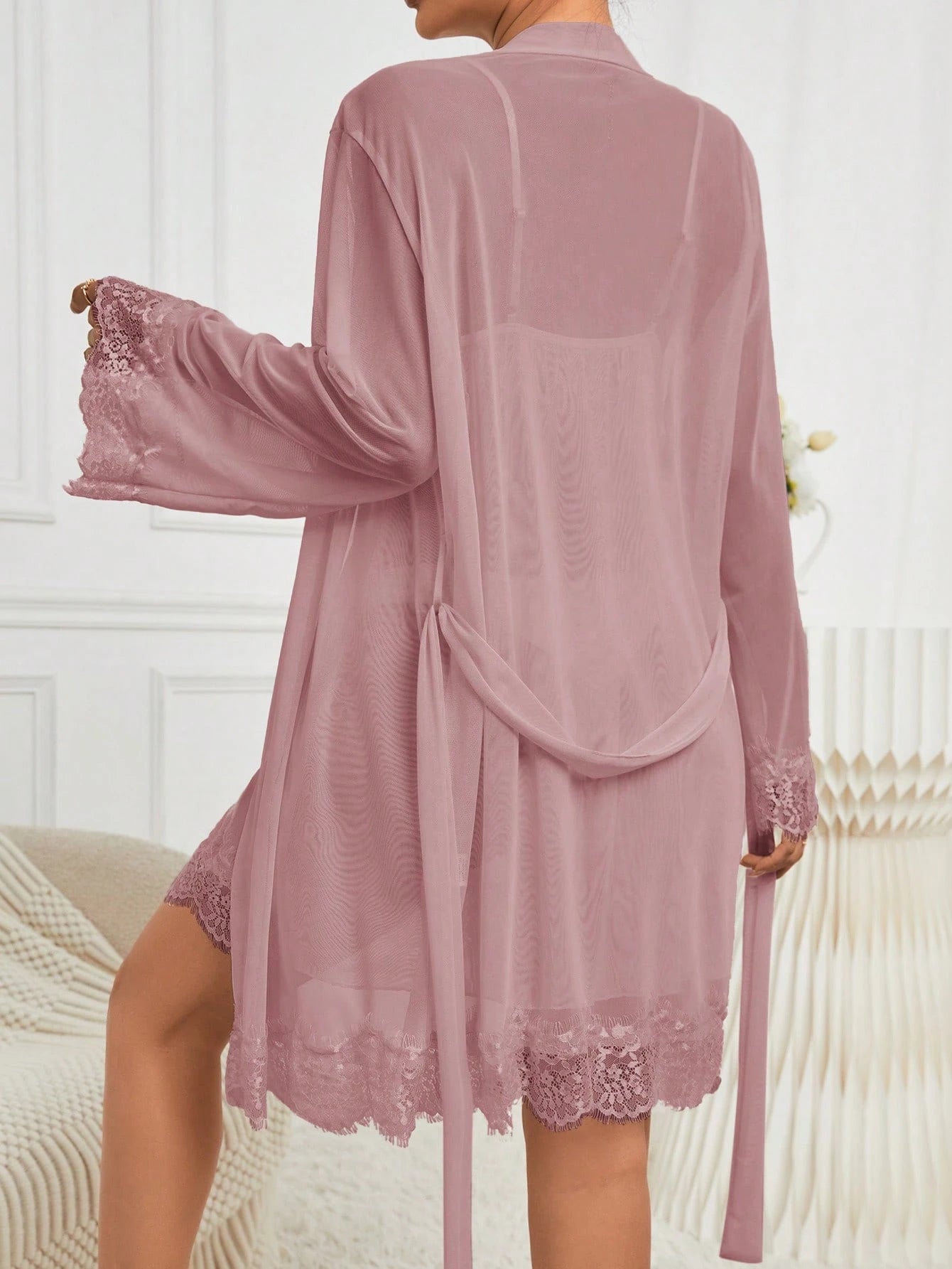 Lace-Paneled Lounge Set | Solid Color 2-Piece Pajamas