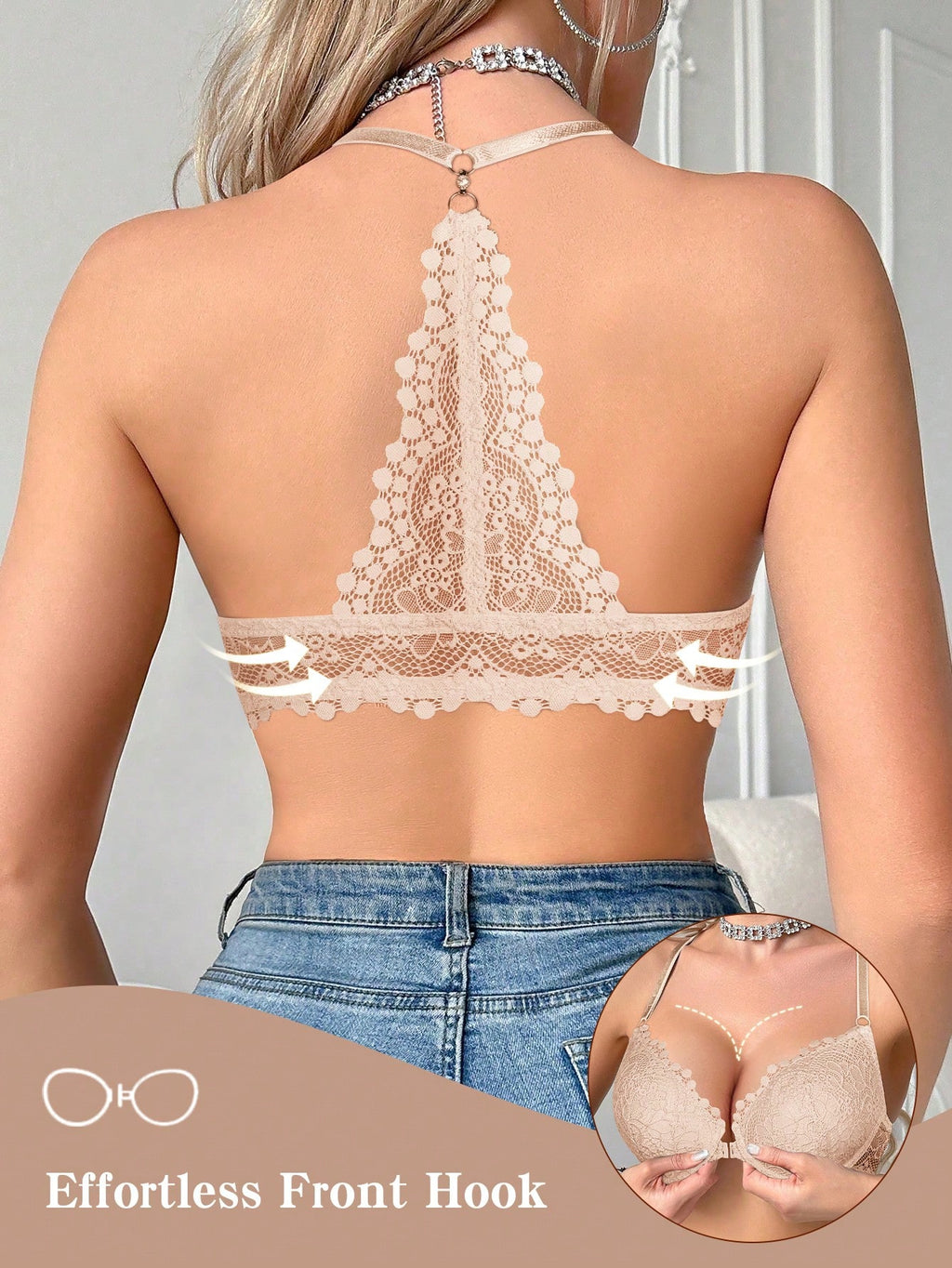 Women's Front Closure Lace Underwire Bra | U-Back Lift & Shape Comfortable Everyday Bra