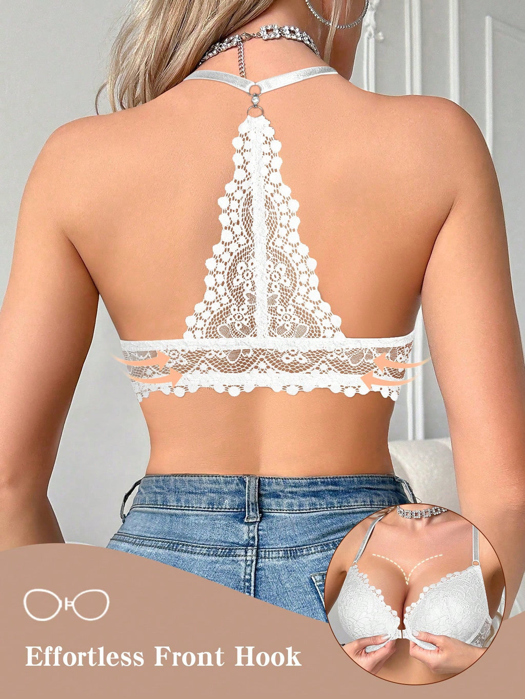 Women's Front Closure Lace Underwire Bra | U-Back Lift & Shape Comfortable Everyday Bra