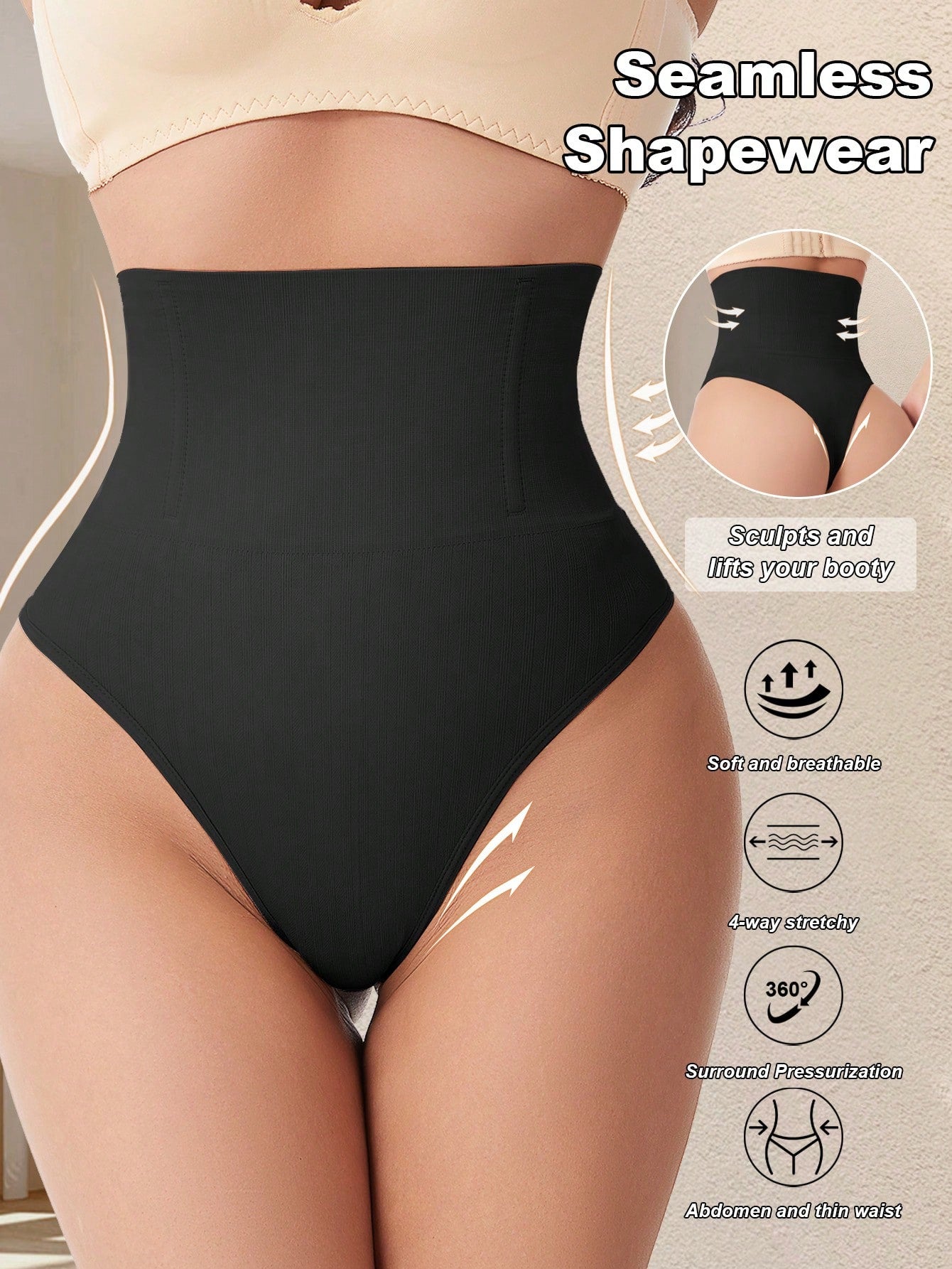 High Waist Seamless Thong Panty | Tummy Control Shapewear | Waist Slimming Shaping Briefs