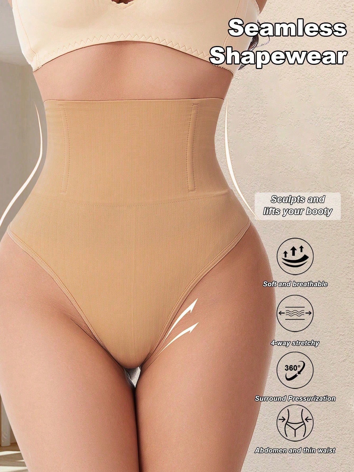 High Waist Seamless Thong Panty | Tummy Control Shapewear | Waist Slimming Shaping Briefs