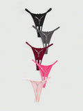 5pcs Gyaru Ribbed G-String Set | Butterfly Chain Detail | Stretchy Knit Low-Rise Thongs