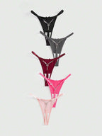 5pcs Gyaru Ribbed G-String Set | Butterfly Chain Detail | Stretchy Knit Low-Rise Thongs