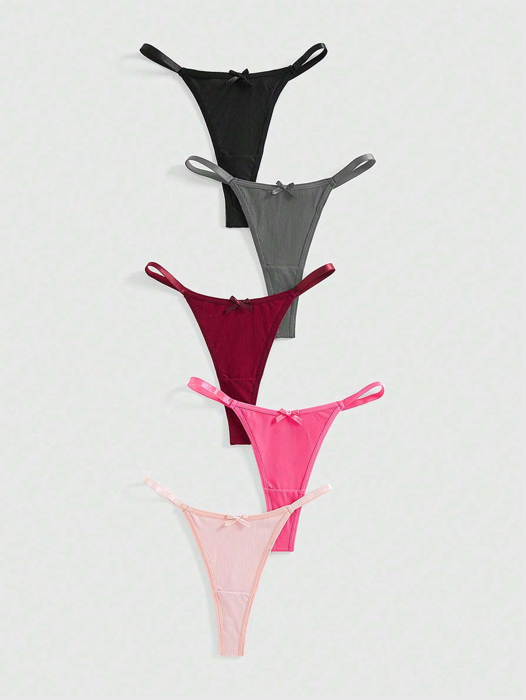 5pcs Gyaru Ribbed G-String Set | Butterfly Chain Detail | Stretchy Knit Low-Rise Thongs