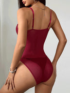 Women’s Romantic Lace Trim Backless Bodysuit, Slim Fit Sexy Style