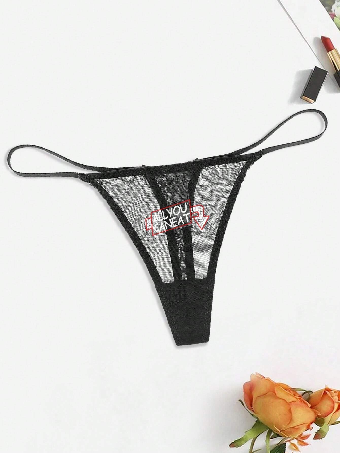 Lace Cartoon Print Thong Panties | Breathable Soft Fit | Lightweight Everyday Going-Out Underwear