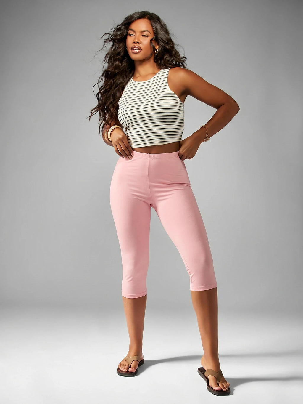 High-Waist Compression Capri Leggings – Premium Stretch Knit Workout Pants