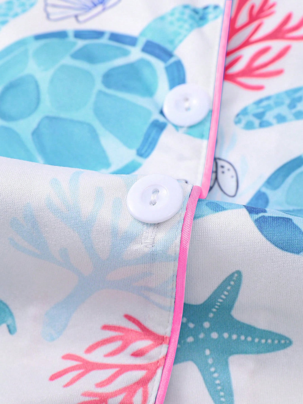 Turtle & Sea Element Print Pajama Set – Short Sleeve Lapel Button-Up & Shorts