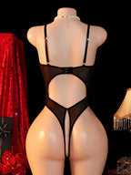 Women’s Solid Color Lace Bodysuit, Cutout Design with Adjustable Straps