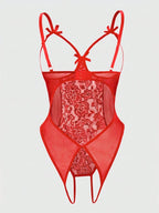 Women’s Solid Color Lace Bodysuit, Cutout Design with Adjustable Straps