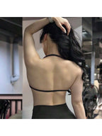 Backless Spaghetti Strap Sports Bra | Seamless Cropped Yoga Workout Camisole Top with Light Support