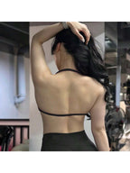 Backless Spaghetti Strap Sports Bra | Seamless Cropped Yoga Workout Camisole Top with Light Support