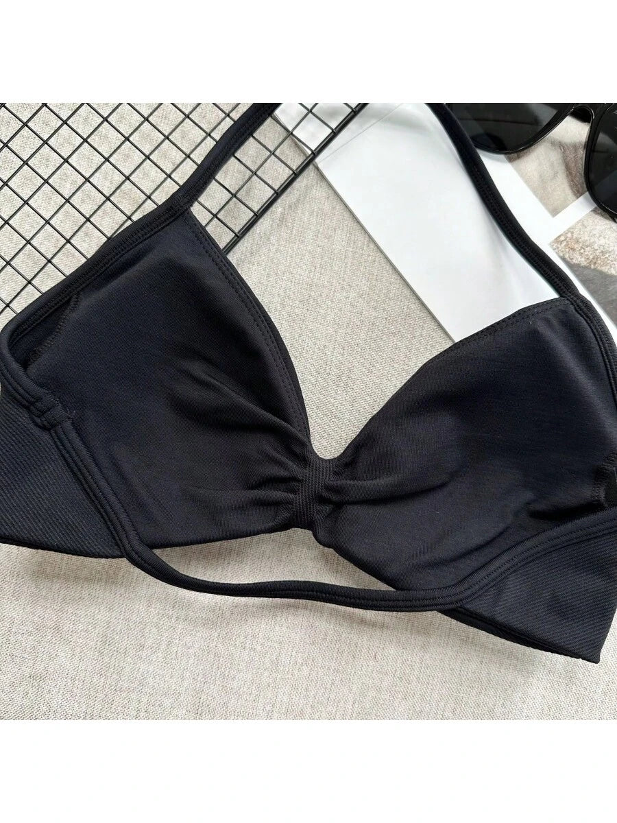 Backless Spaghetti Strap Sports Bra | Seamless Cropped Yoga Workout Camisole Top with Light Support