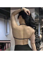 Backless Spaghetti Strap Sports Bra | Seamless Cropped Yoga Workout Camisole Top with Light Support