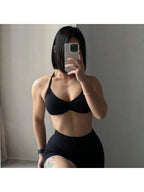 Backless Spaghetti Strap Sports Bra | Seamless Cropped Yoga Workout Camisole Top with Light Support