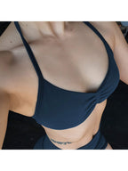 Backless Spaghetti Strap Sports Bra | Seamless Cropped Yoga Workout Camisole Top with Light Support