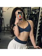 Backless Spaghetti Strap Sports Bra | Seamless Cropped Yoga Workout Camisole Top with Light Support