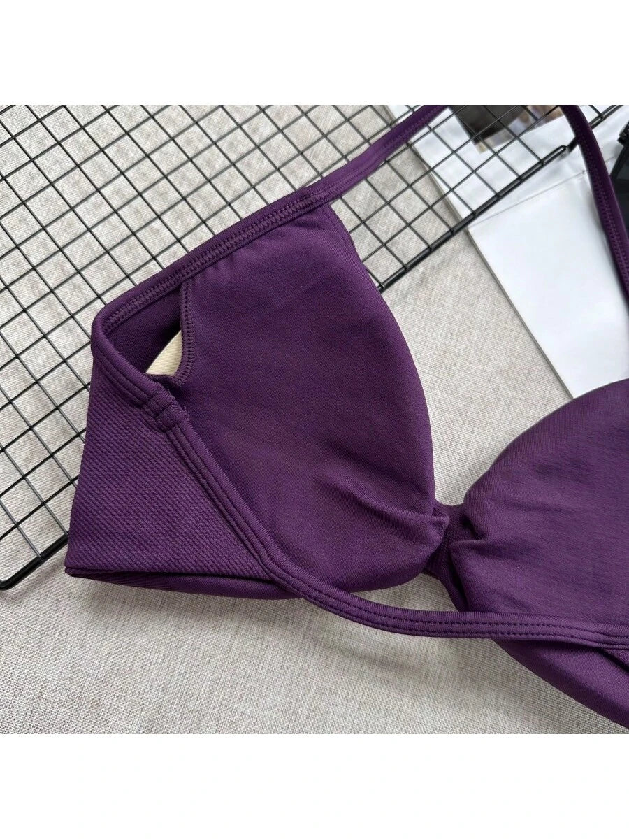 Backless Spaghetti Strap Sports Bra | Seamless Cropped Yoga Workout Camisole Top with Light Support