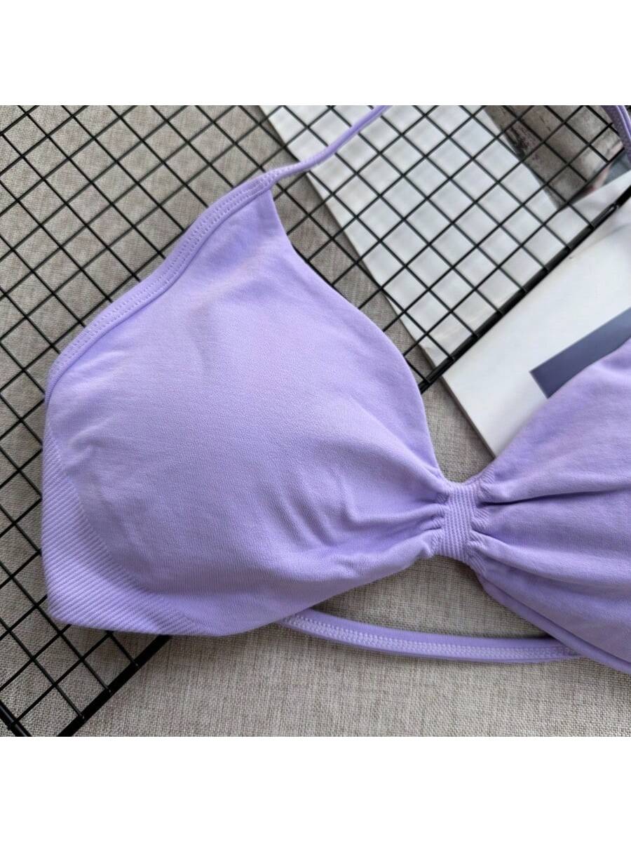 Backless Spaghetti Strap Sports Bra | Seamless Cropped Yoga Workout Camisole Top with Light Support