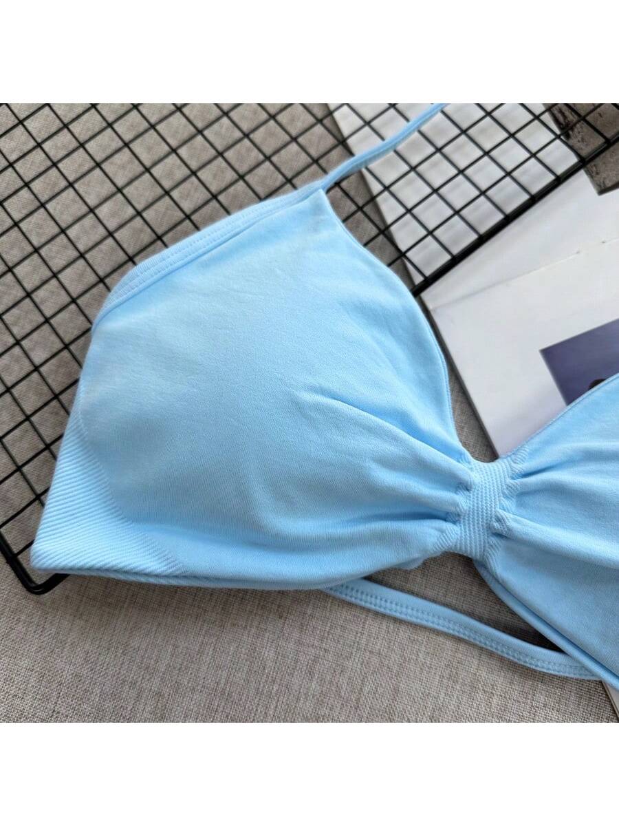 Backless Spaghetti Strap Sports Bra | Seamless Cropped Yoga Workout Camisole Top with Light Support