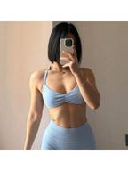 Backless Spaghetti Strap Sports Bra | Seamless Cropped Yoga Workout Camisole Top with Light Support