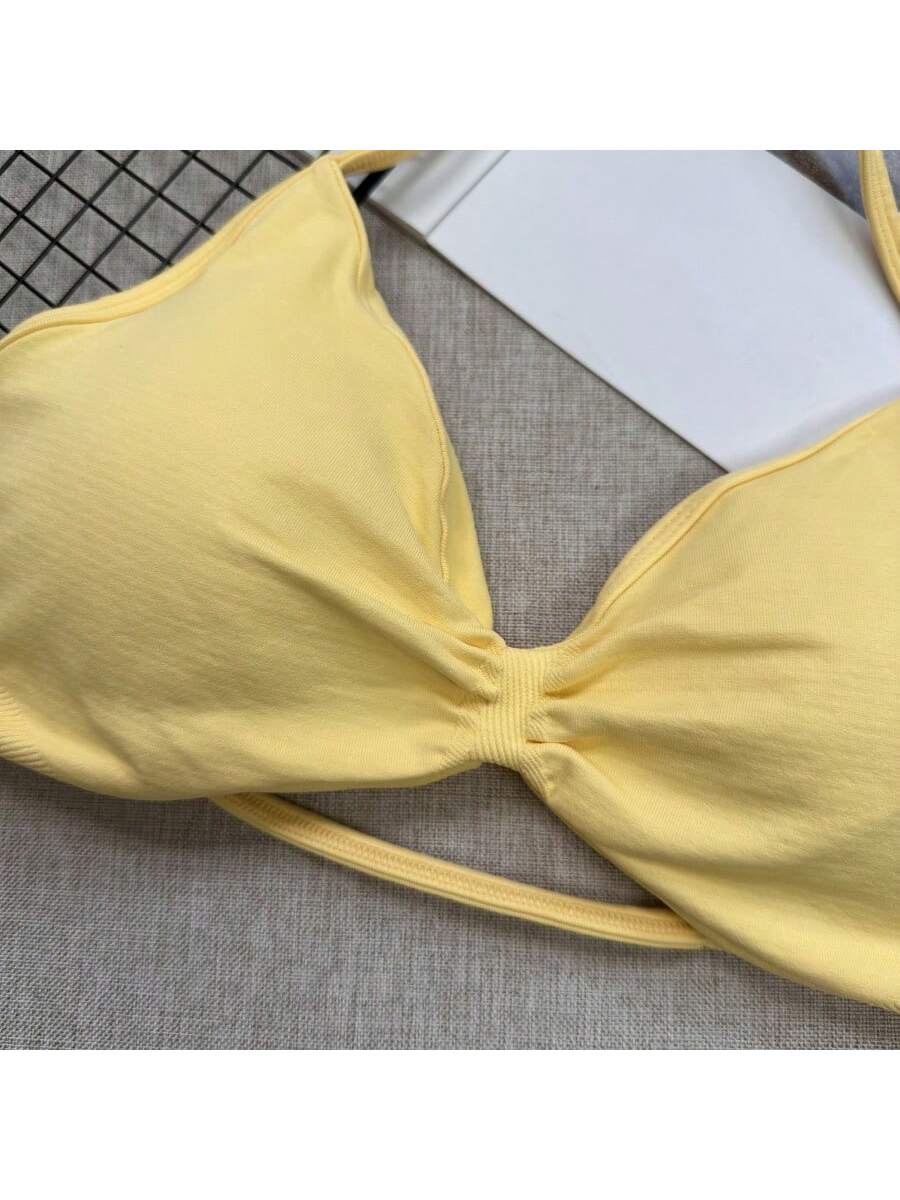Backless Spaghetti Strap Sports Bra | Seamless Cropped Yoga Workout Camisole Top with Light Support