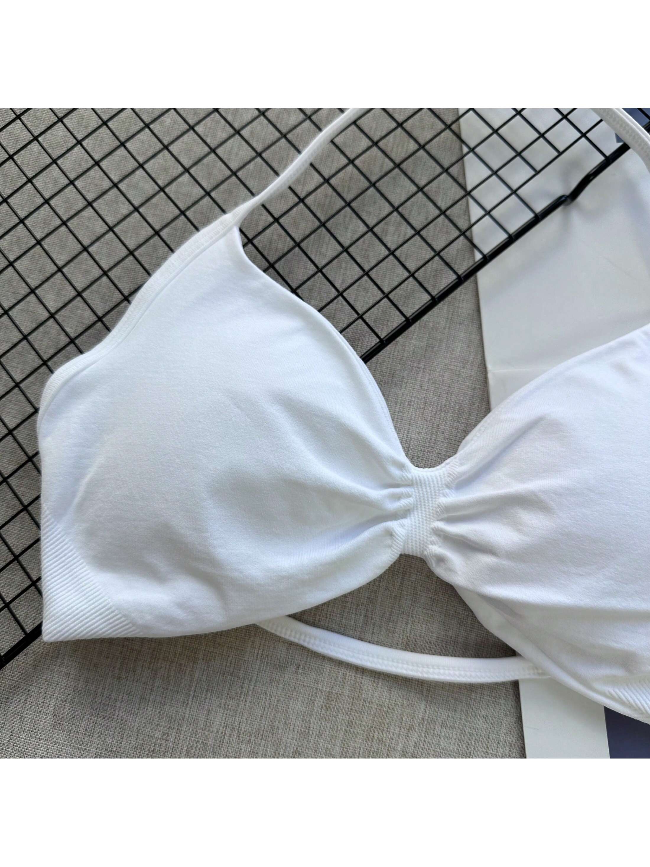 Backless Spaghetti Strap Sports Bra | Seamless Cropped Yoga Workout Camisole Top with Light Support