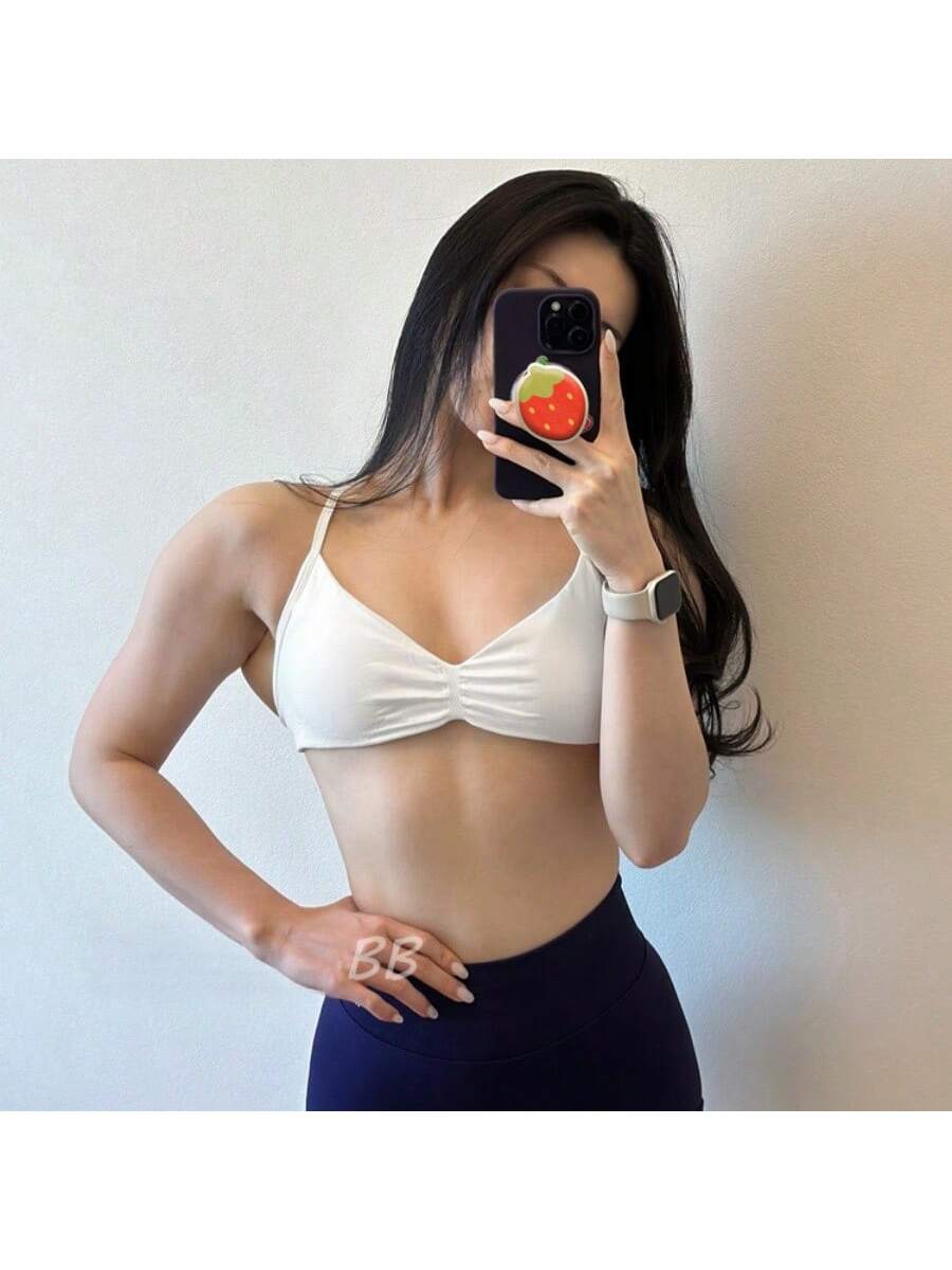 Backless Spaghetti Strap Sports Bra | Seamless Cropped Yoga Workout Camisole Top with Light Support