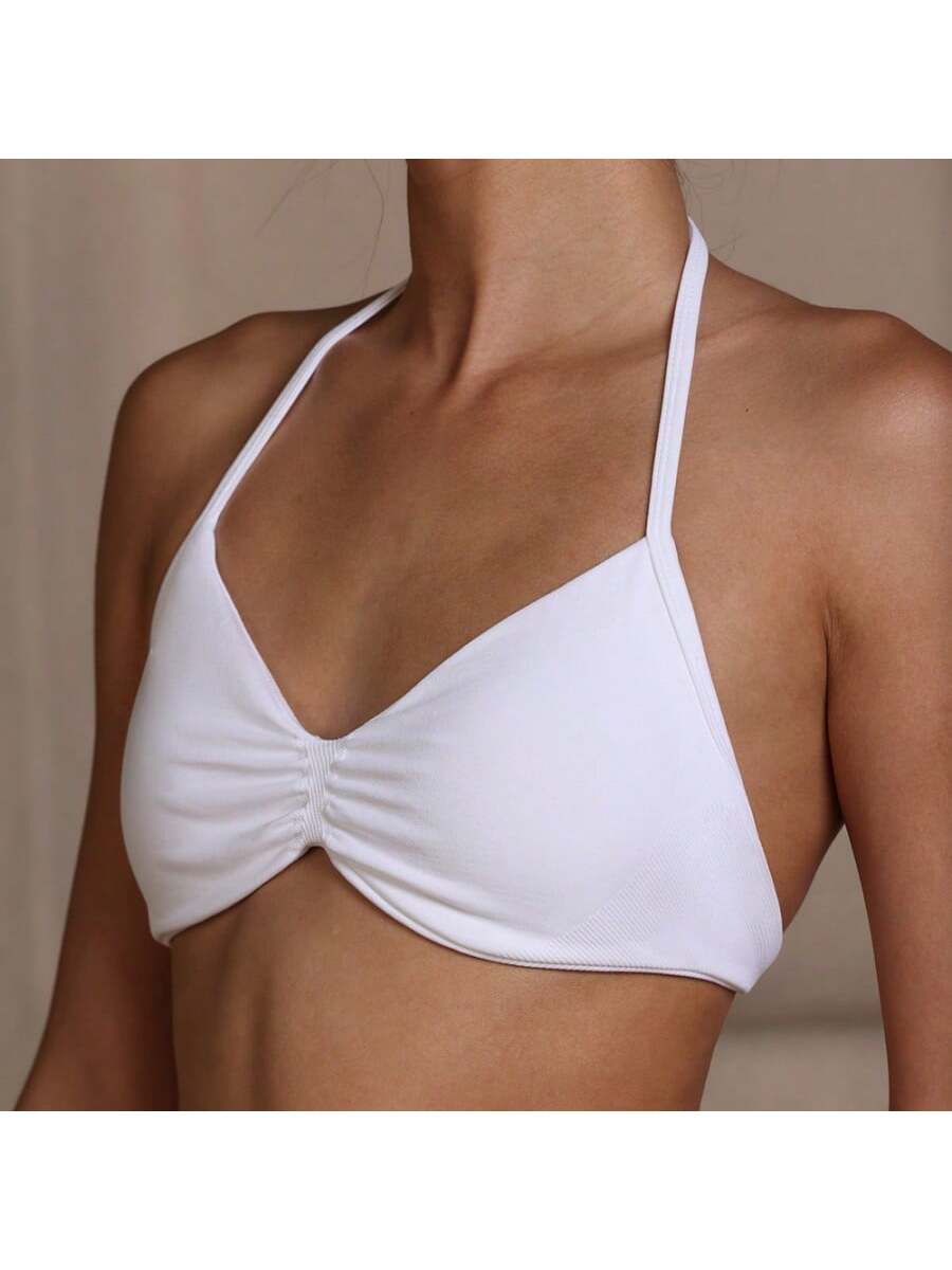 Backless Spaghetti Strap Sports Bra | Seamless Cropped Yoga Workout Camisole Top with Light Support