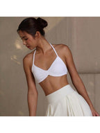 Backless Spaghetti Strap Sports Bra | Seamless Cropped Yoga Workout Camisole Top with Light Support
