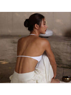 Backless Spaghetti Strap Sports Bra | Seamless Cropped Yoga Workout Camisole Top with Light Support