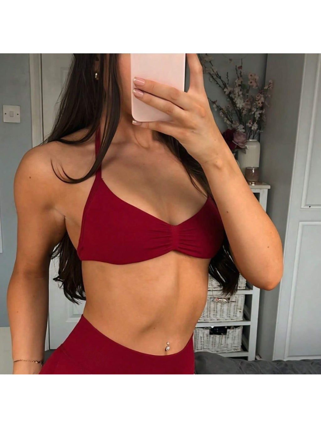 Backless Spaghetti Strap Sports Bra | Seamless Cropped Yoga Workout Camisole Top with Light Support