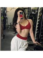 Backless Spaghetti Strap Sports Bra | Seamless Cropped Yoga Workout Camisole Top with Light Support