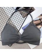 Backless Spaghetti Strap Sports Bra | Seamless Cropped Yoga Workout Camisole Top with Light Support