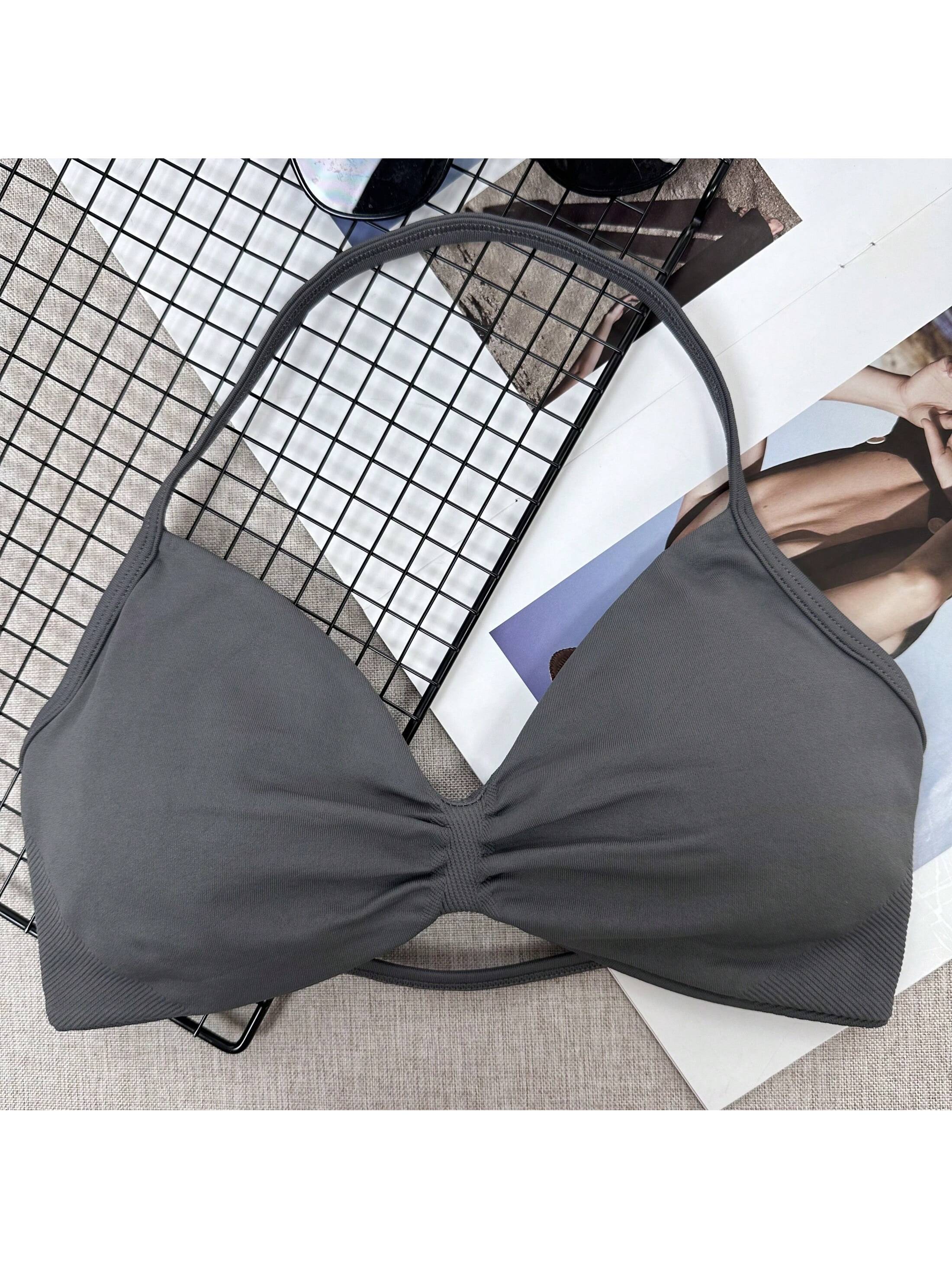 Backless Spaghetti Strap Sports Bra | Seamless Cropped Yoga Workout Camisole Top with Light Support