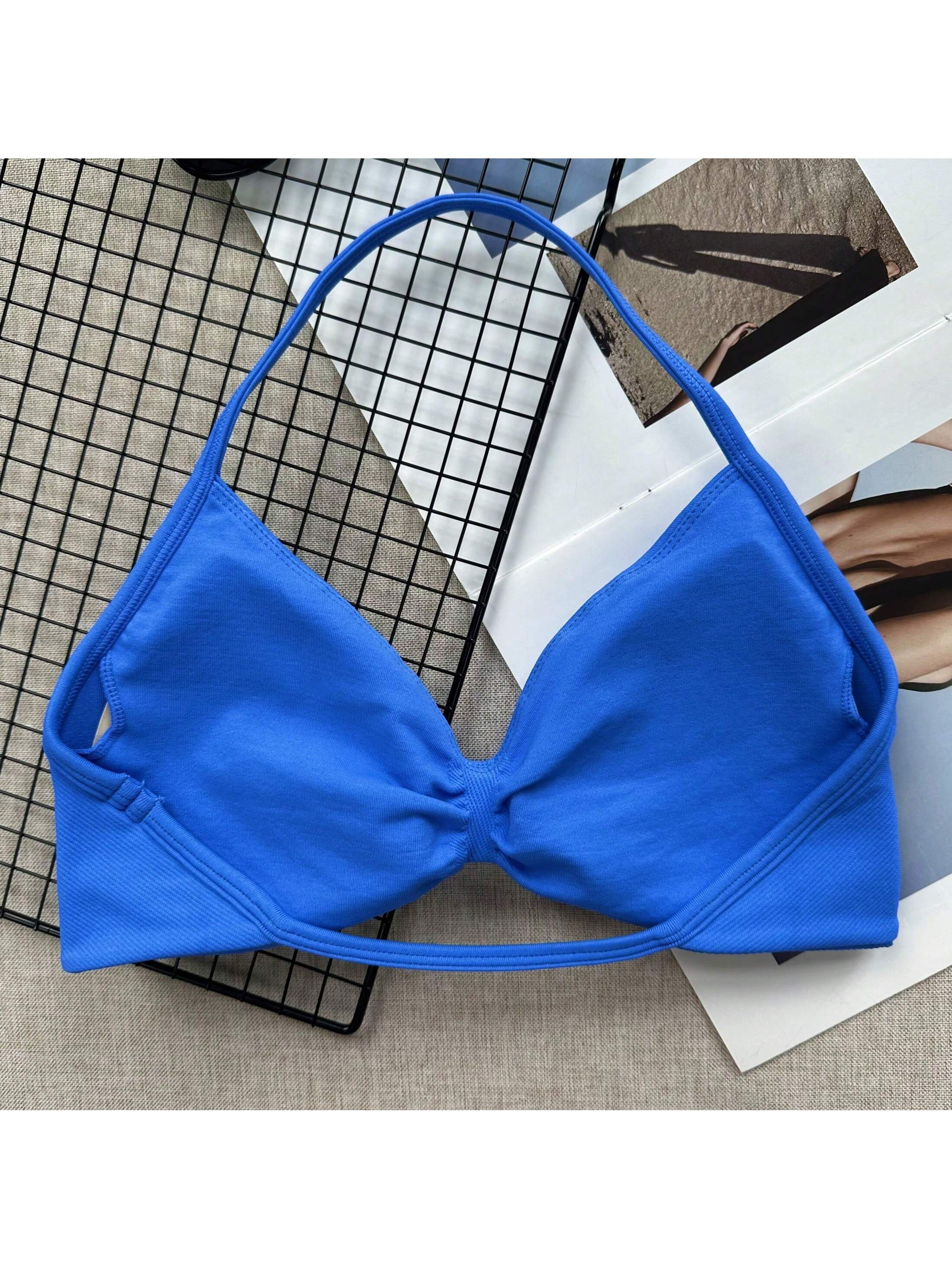 Backless Spaghetti Strap Sports Bra | Seamless Cropped Yoga Workout Camisole Top with Light Support