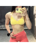 Backless Spaghetti Strap Sports Bra | Seamless Cropped Yoga Workout Camisole Top with Light Support