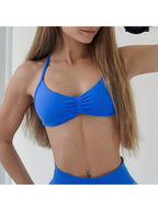 Backless Spaghetti Strap Sports Bra | Seamless Cropped Yoga Workout Camisole Top with Light Support