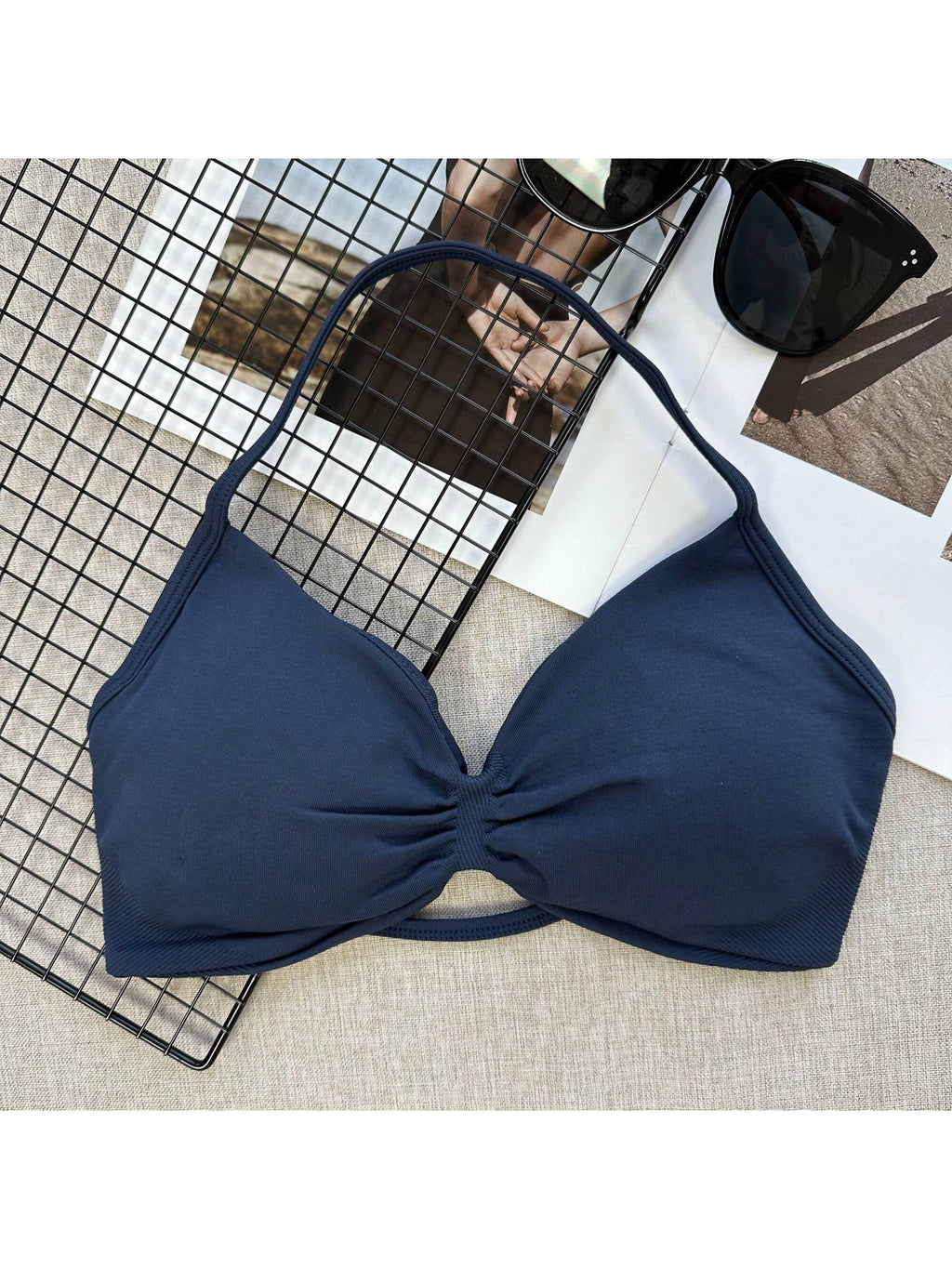 Backless Spaghetti Strap Sports Bra | Seamless Cropped Yoga Workout Camisole Top with Light Support