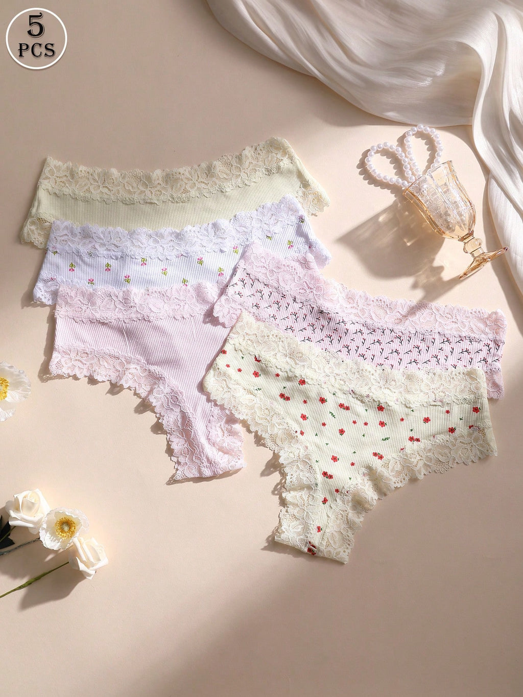 5-Piece Lace Thong Set | Seamless Low-Rise Breathable Fit | Comfort for Daily & Active Use