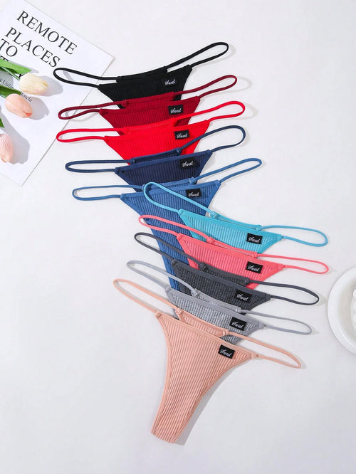 10-Pack Ribbed G-String Panties | Seamless Stretch No-Show Fit | Solid Color Everyday Wear