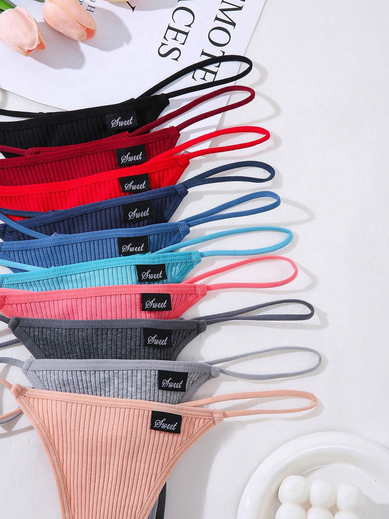 10-Pack Ribbed G-String Panties | Seamless Stretch No-Show Fit | Solid Color Everyday Wear