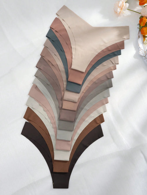 12-Pack Seamless Thong Panties | Asymmetric Waistline Stretch Fit | Comfortable Everyday Set