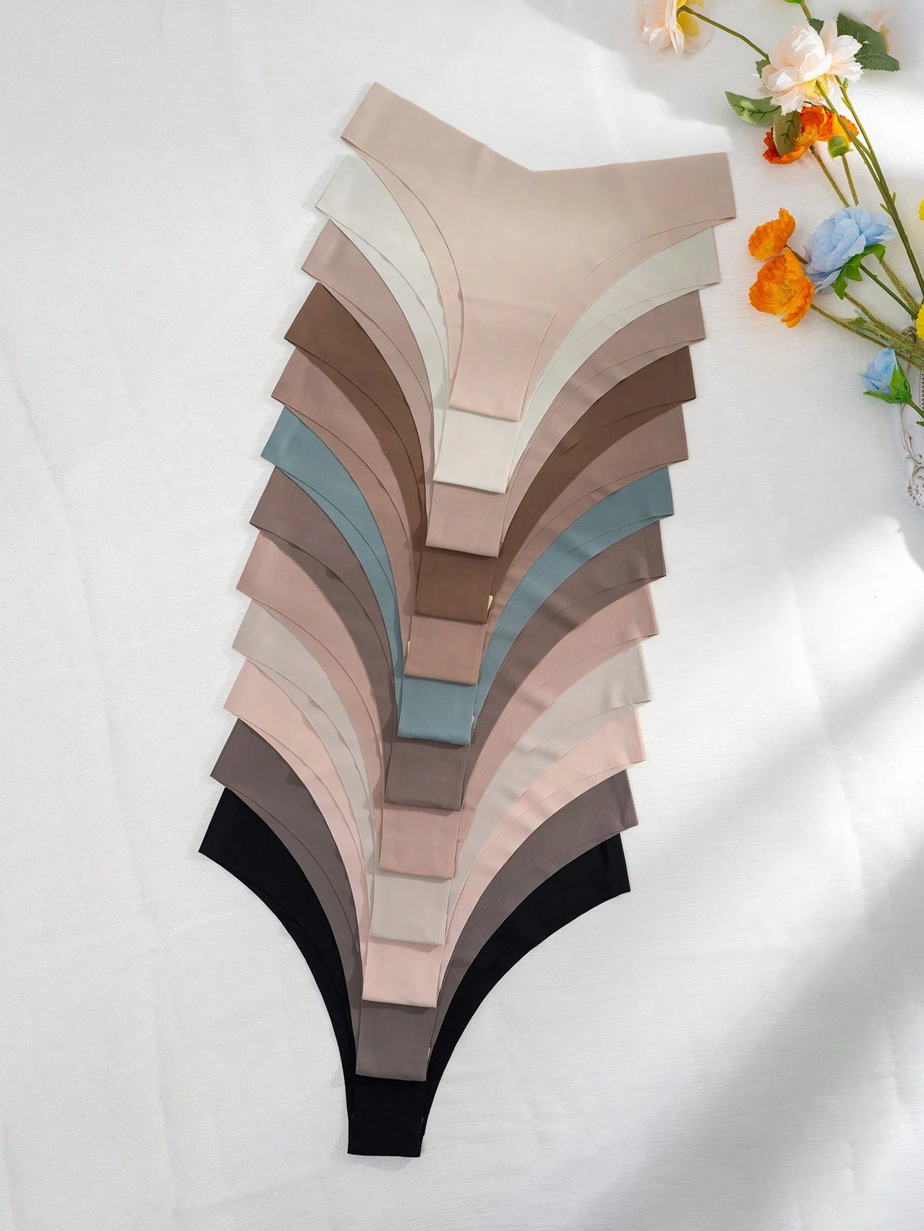 12-Pack Seamless Thong Panties | Asymmetric Waistline Stretch Fit | Comfortable Everyday Set