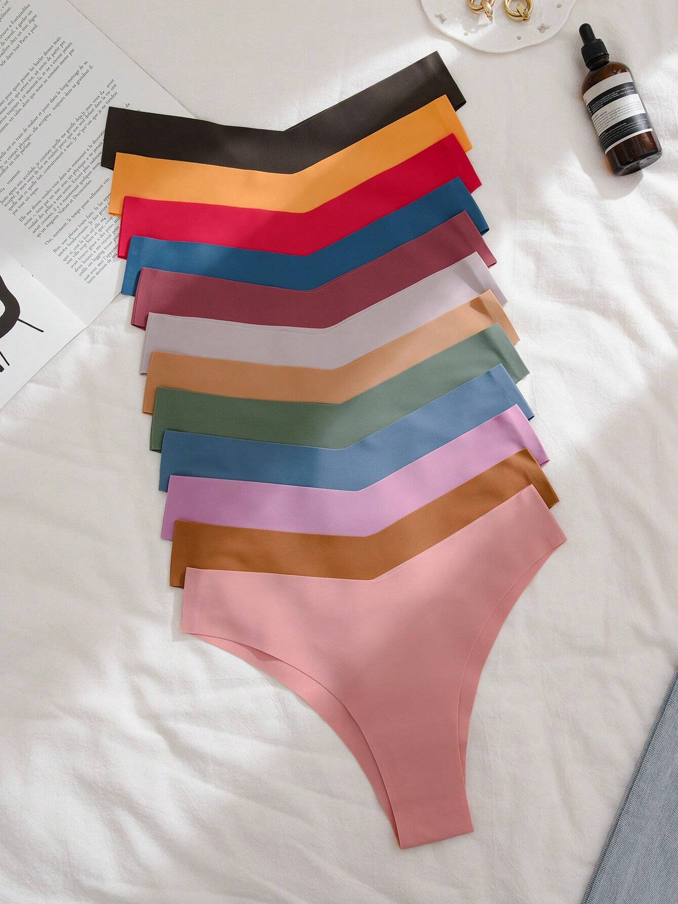 12-Pack Seamless Thong Panties | Asymmetric Waistline Stretch Fit | Comfortable Everyday Set
