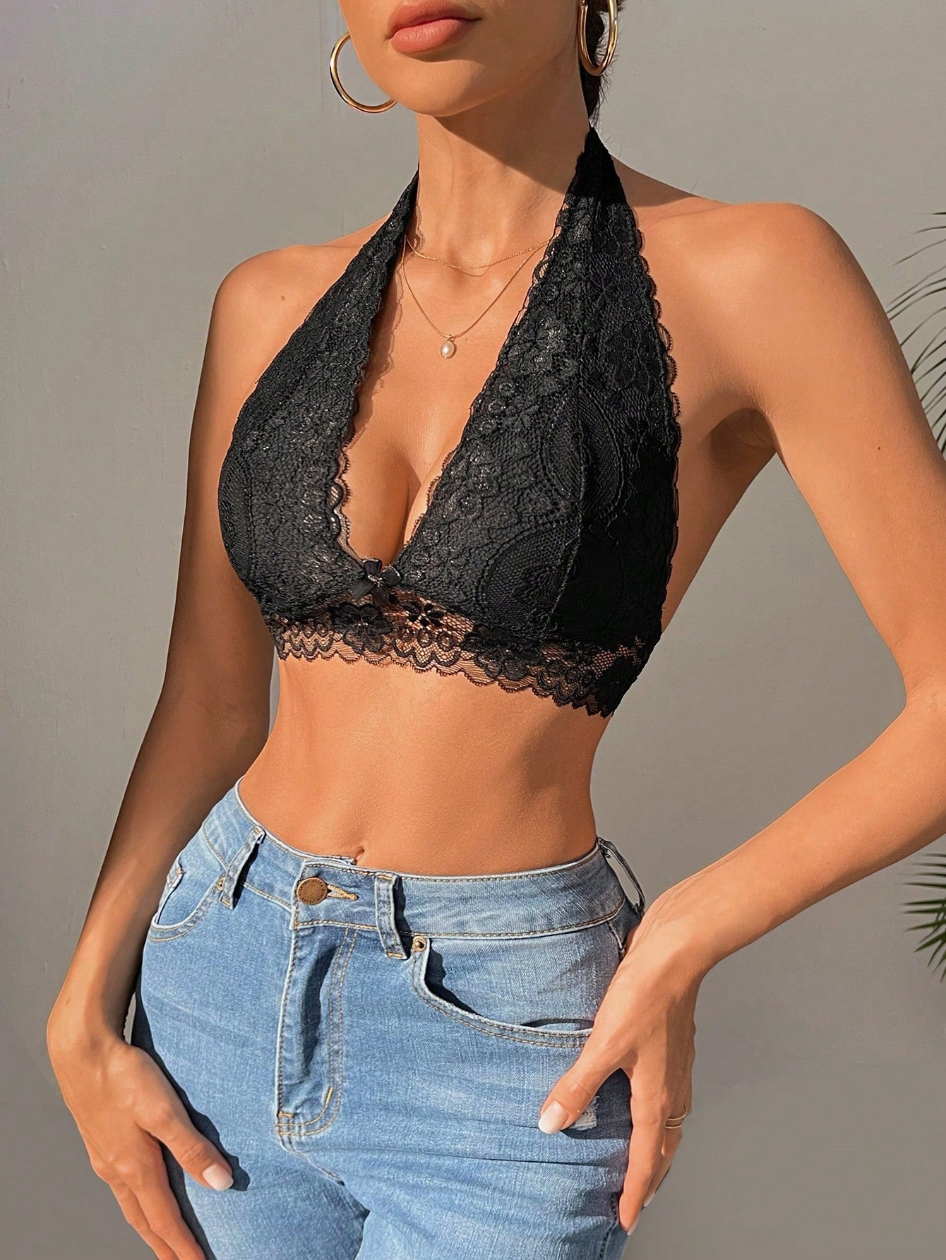 2-Pack Floral Lace Halter Bra Set | Soft Wireless Comfortable Fit | Everyday & Lingerie Wear