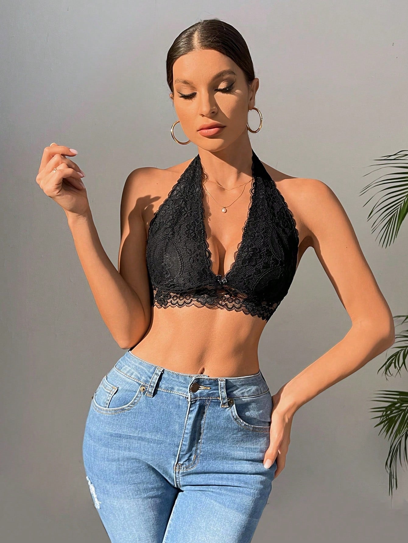 2-Pack Floral Lace Halter Bra Set | Soft Wireless Comfortable Fit | Everyday & Lingerie Wear