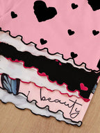 3-Piece Heart & Bow Print Pajama Set – Camisole, Shorts, and Matching Top